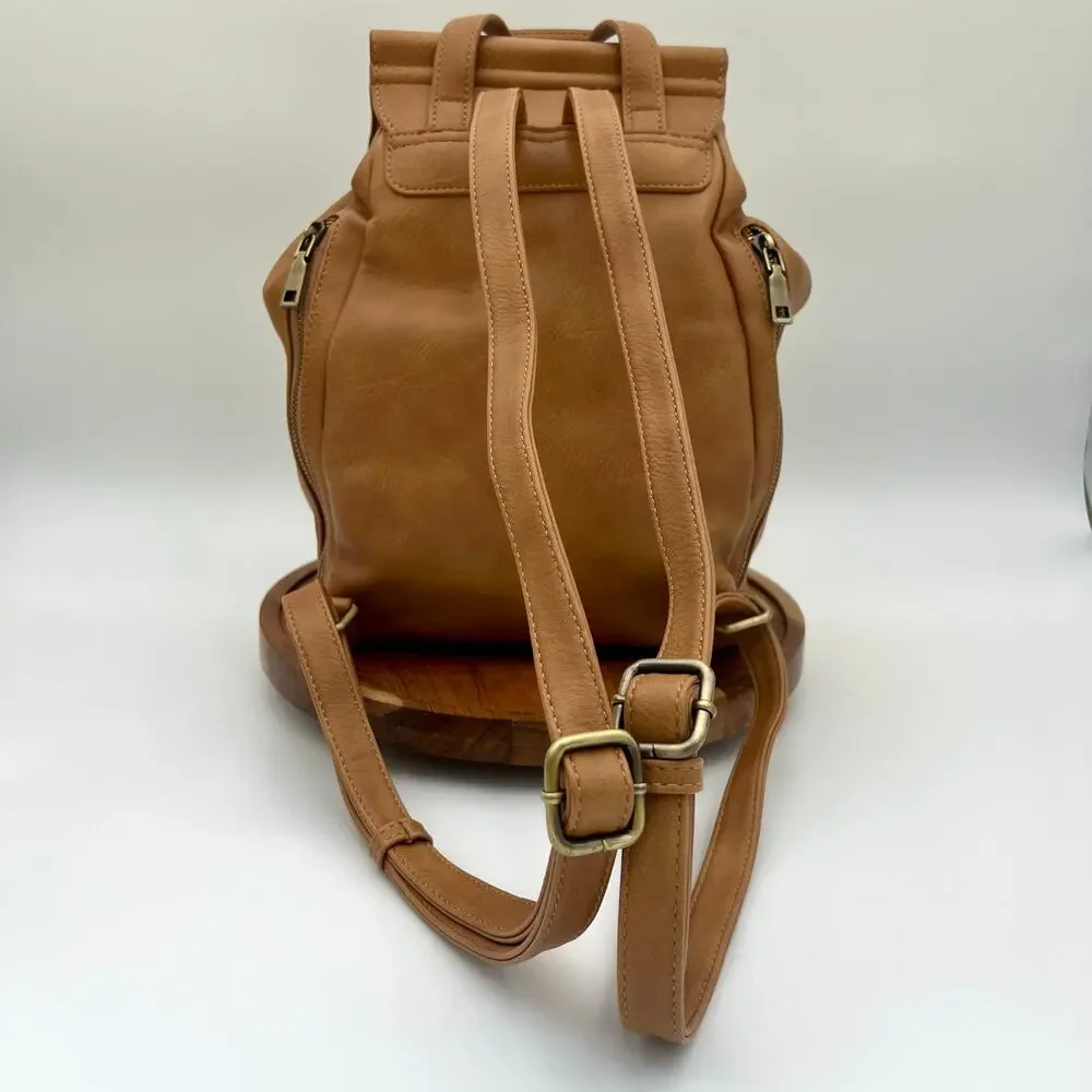 Antik Kraft Stephanie Backpack Tan Vegan Leather Bucket Crossbody Bag Top Handle - Picture 4 of 15